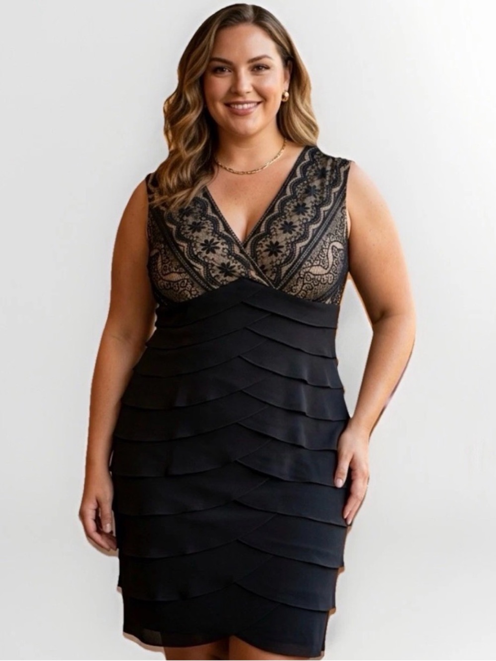 Jessica Howard Black Cream Lace Dress Sleeveless Cocktail Party Elegant 16W